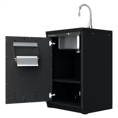 Armoire basse avec évier en inox et 1 étagère_1