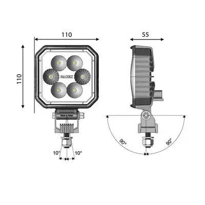 Phare de travail LED CARBONLUX carré 110X110mm_1